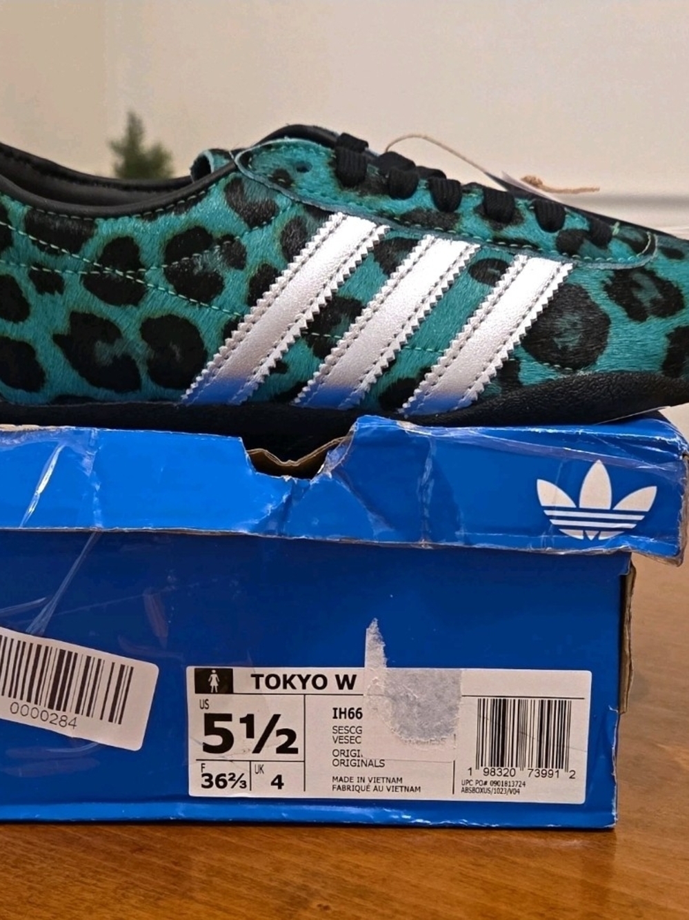 adidas Tokyo W Teal and Black Leopard Print Sneakers with Silver Stripes